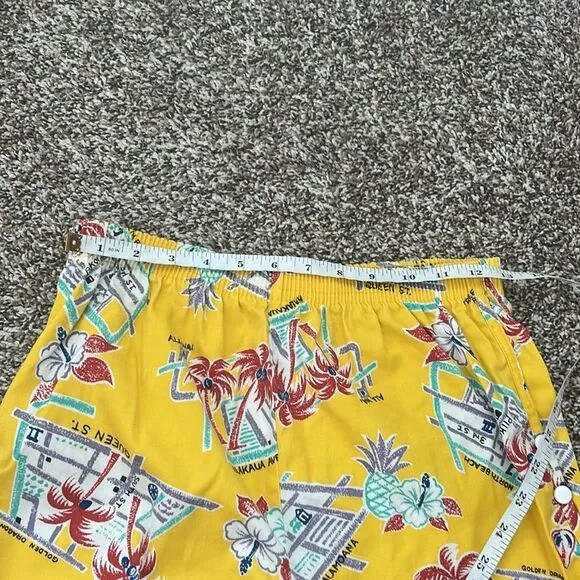 Vintage Drop Anchor Hawaiian Tropical Yellow 80s Womens Elastic Waist Shorts - Picture 6 of 7